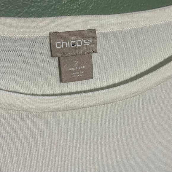 Chicos Size 2 White Black Striped Long Sleeve Top Relaxed Fit - Picture 4 of 7